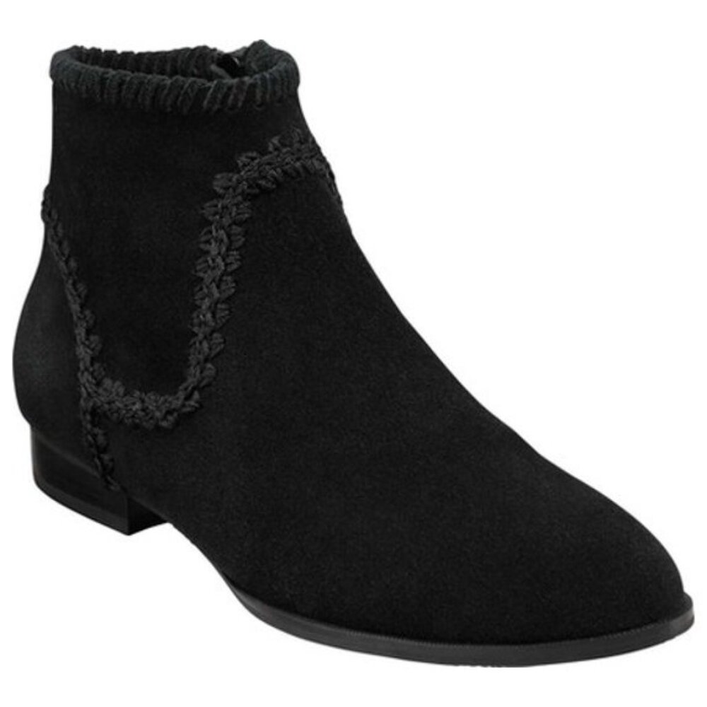 NEW Jack Rogers Women Gemma Black Waterproof Suede Crocheted Ankle Bootie
